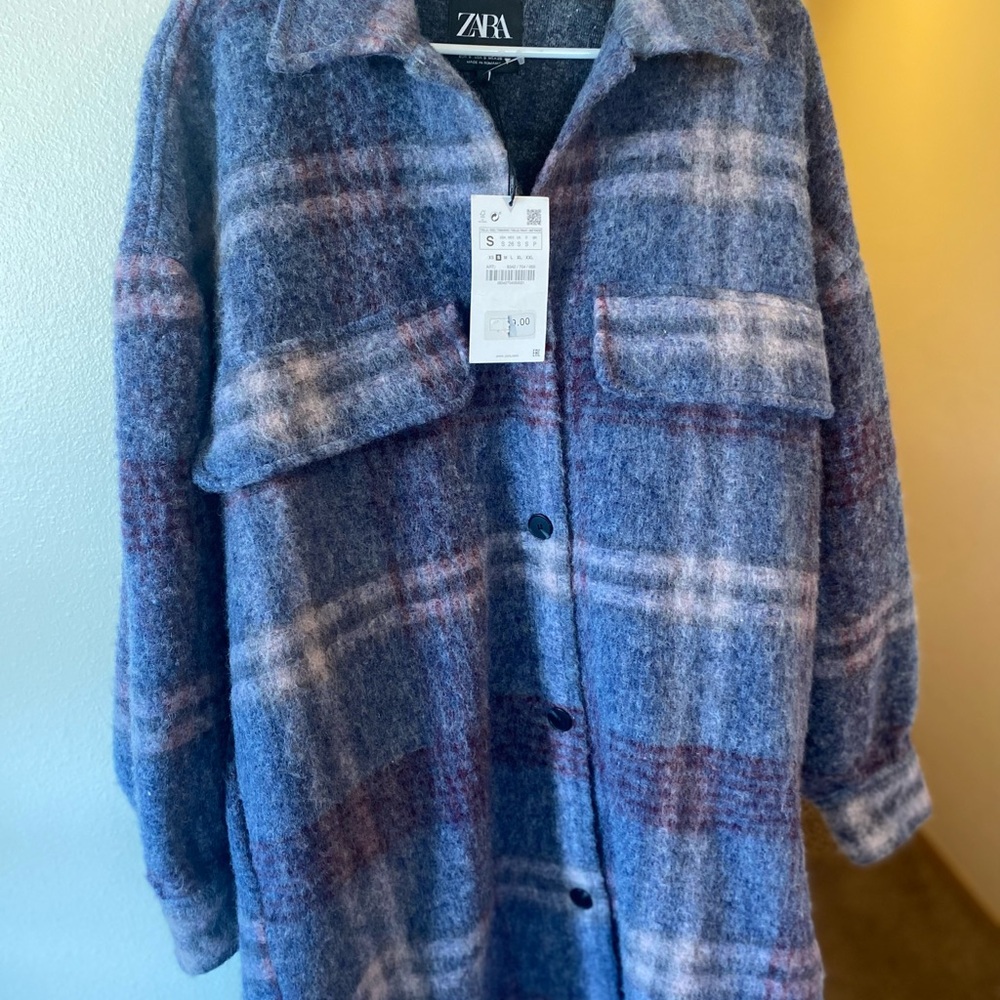 Zara Blue Plaid Women's Coat
